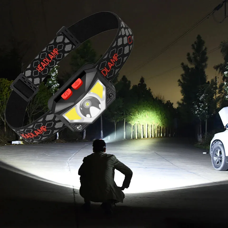 1-20PCS 6 Modes Motion Sensor Headlight Powerful LED Headlamp Head Lamp COB Flashlight Torch Head light For Camping Fishing