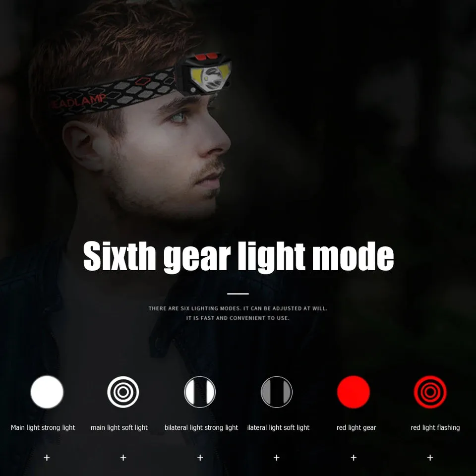 1-20PCS 6 Modes Motion Sensor Headlight Powerful LED Headlamp Head Lamp COB Flashlight Torch Head light For Camping Fishing