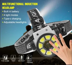 100W 8 COB LED Inductive Headlight Rechargeable IPX4 Waterproof 200M Range 45¡ã Floodlight Head