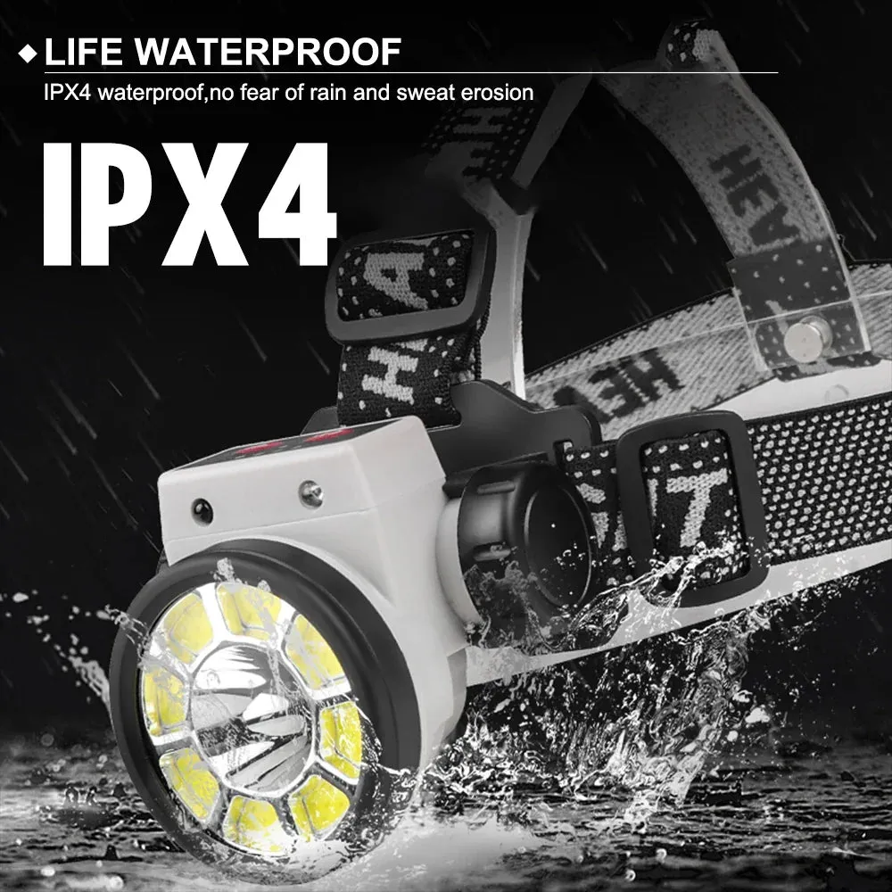 100W 8 COB LED Inductive Headlight Rechargeable IPX4 Waterproof 200M Range 45¡ã Floodlight Head