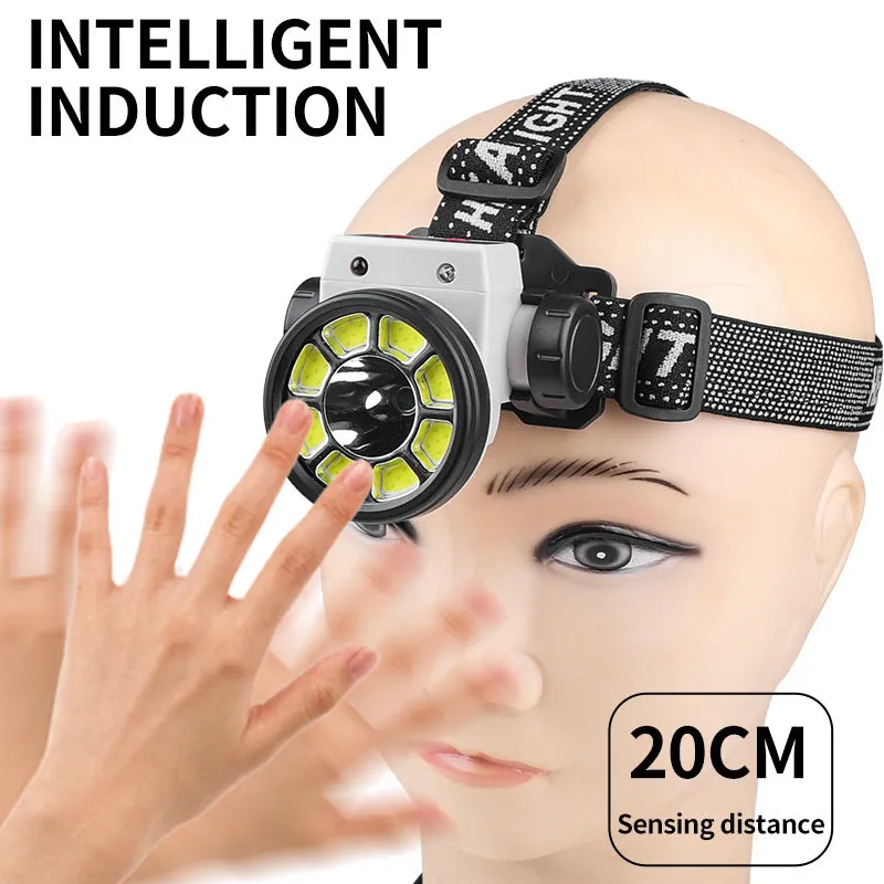 100W 8 COB LED Inductive Headlight Rechargeable IPX4 Waterproof 200M Range 45¡ã Floodlight Head