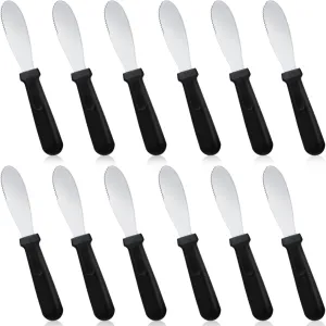 12 Pcs Butter Spreader Knives Wide Blade Stainless Steel Cheese Spreader Knife Black Plastic Handle Slicing or Spreading Knife for Slicing Bread Cream Sandwich Condiment Kitchen 9.1 Inch