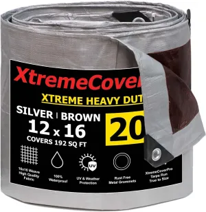 12' x 16' Silver/Black Super Ultra Heavy-Duty Tarp – 20 Mil Waterproof & UV-Resistant 12x16 - Large Outdoor Tarp, Waterproof Cover for Rain Camping, Tent, UV Protection, Reinforced Corners