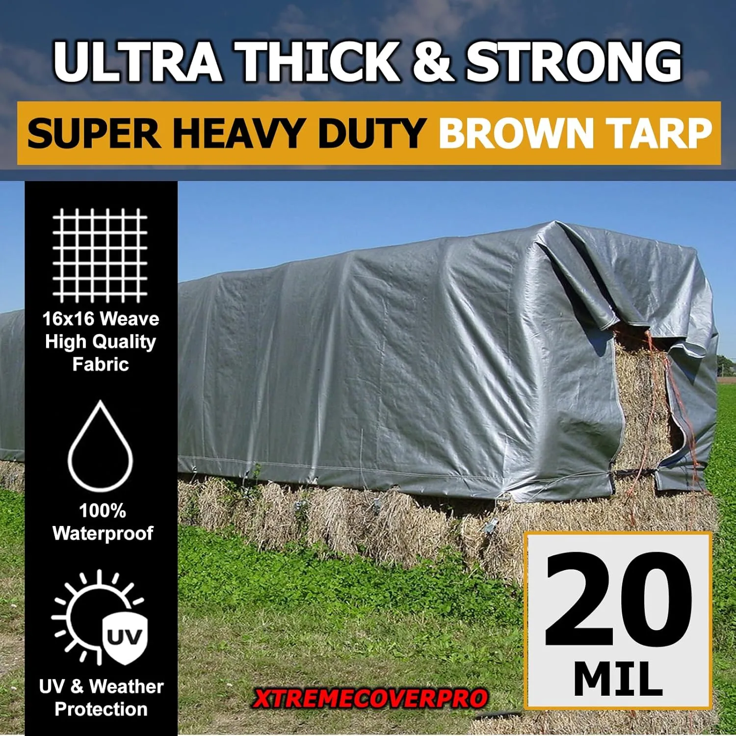 12' x 16' Silver/Black Super Ultra Heavy-Duty Tarp – 20 Mil Waterproof & UV-Resistant 12x16 - Large Outdoor Tarp, Waterproof Cover for Rain Camping, Tent, UV Protection, Reinforced Corners