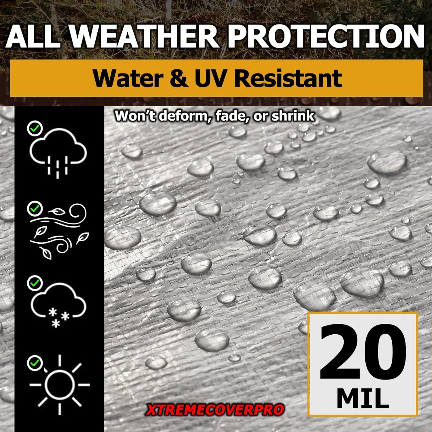 12' x 16' Silver/Black Super Ultra Heavy-Duty Tarp – 20 Mil Waterproof & UV-Resistant 12x16 - Large Outdoor Tarp, Waterproof Cover for Rain Camping, Tent, UV Protection, Reinforced Corners