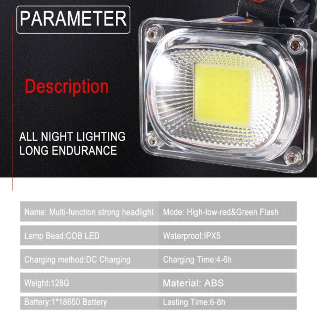 150000LM COB LED Headlamp Rechargeable Head Light Flashlight Torch Lamp Camping