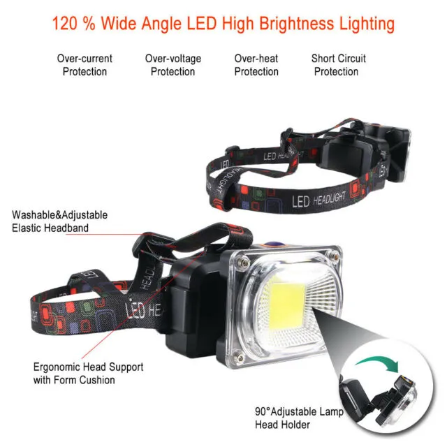 150000LM COB LED Headlamp Rechargeable Head Light Flashlight Torch Lamp Camping