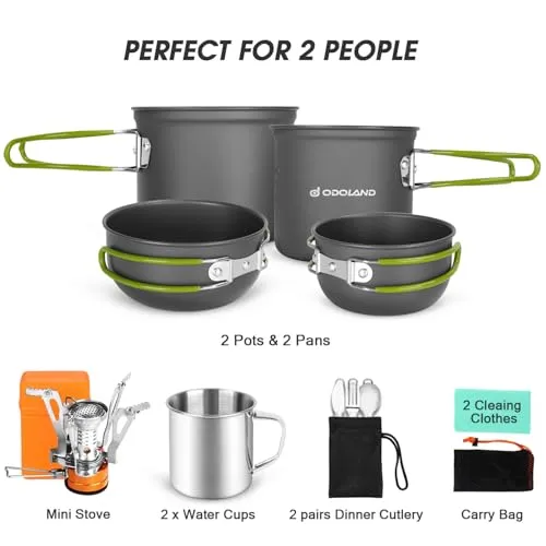 16pcs Camping Cookware Mess Kit,Lightweight Pot Pan Mini Stove w/ Cups,Fork,Spoon Kits