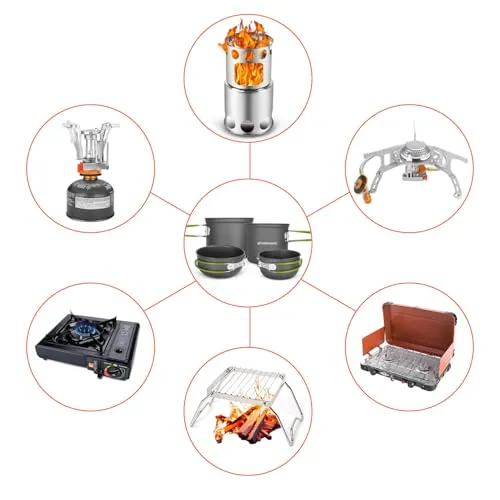 16pcs Camping Cookware Mess Kit,Lightweight Pot Pan Mini Stove w/ Cups,Fork,Spoon Kits