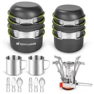16pcs Camping Cookware Mess Kit,Lightweight Pot Pan Mini Stove w/ Cups,Fork,Spoon Kits