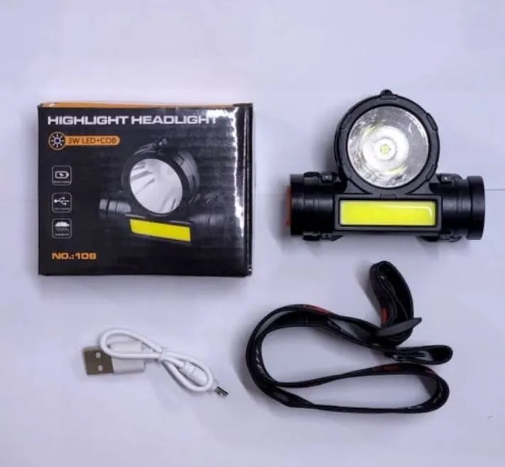 2 108 USB LED COB Model: Lamp Battery, in Charge Built-in with – 3W Torch Waterproof &amp; 1 Secure delivery High-demand products Headlight –
