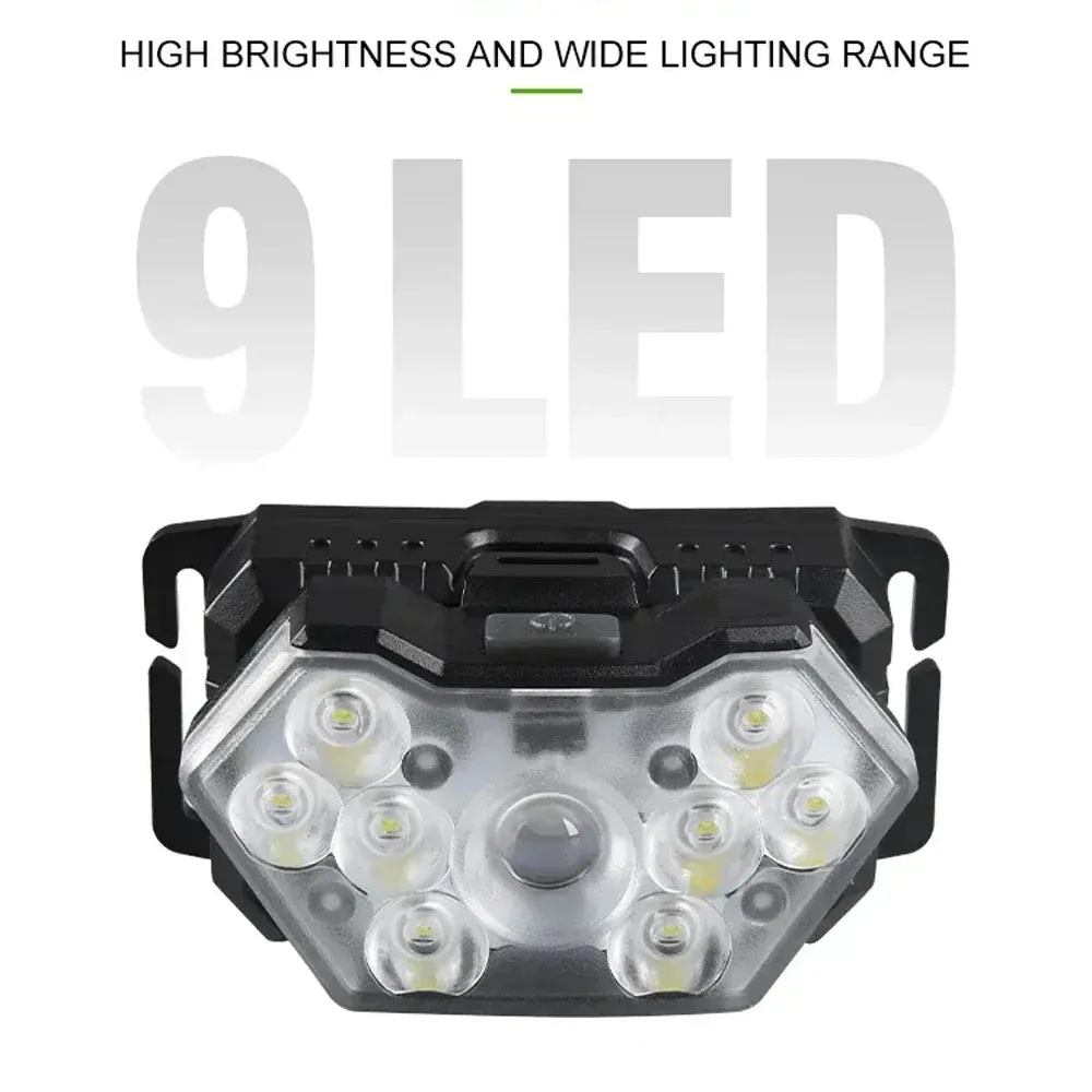 2000 Lumen USB Rechargeable Waterproof LED Headlamp with Motion Sensor for Camping and Fishing