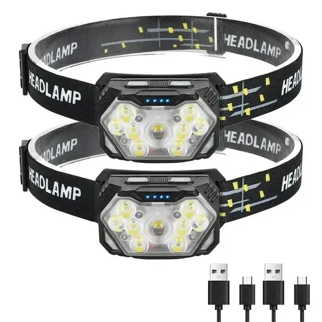 2000 Lumen USB Rechargeable Waterproof LED Headlamp with Motion Sensor for Camping and Fishing