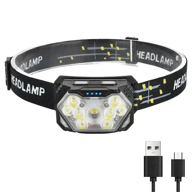 2000 Lumen USB Rechargeable Waterproof LED Headlamp with Motion Sensor for Camping and Fishing