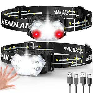 2000 Lumen USB Rechargeable Waterproof LED Headlamp with Motion Sensor for Camping and Fishing