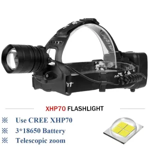 20000lm xhp70 headlights led headlamp super bright usb charging zoom Head Torch xhp70 lantern 18650 battery hunting camping