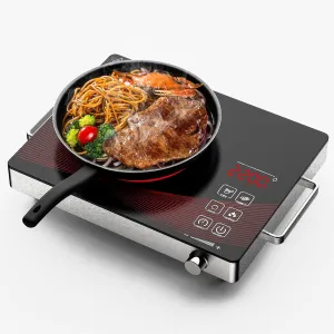 2200W Portable Infrared Cooktop, Single Burner Electric Stove, Ceramic Glass Electric Hot Plate with Adjustable Heating Power, 3 Hours Timer