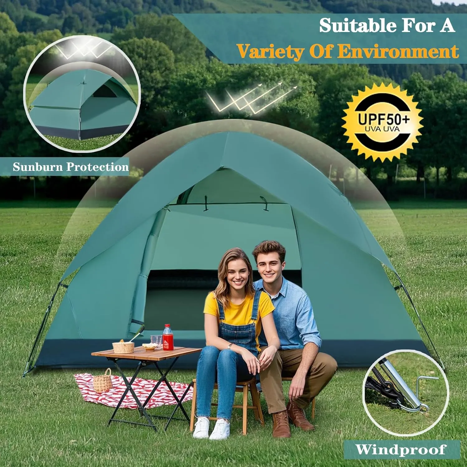 2/4/6 Person Dome Tent for Camping with Removable Rainfly, Waterproof & Windproof Tent Double Layer Tents for Camping, Easy Setup for Hiking Backpacking Picnic Backyard