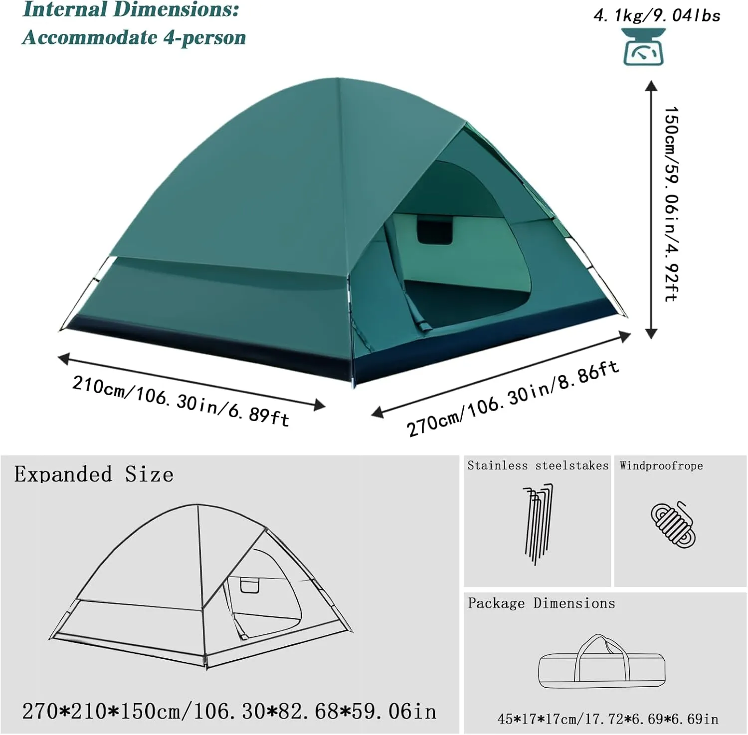 2/4/6 Person Dome Tent for Camping with Removable Rainfly, Waterproof & Windproof Tent Double Layer Tents for Camping, Easy Setup for Hiking Backpacking Picnic Backyard