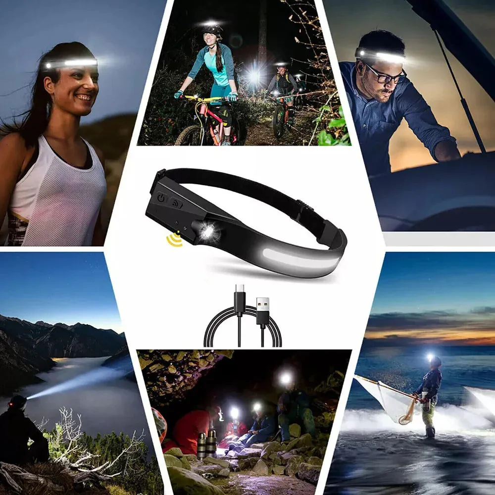 2PCS LED Headlamp USB Rechargeable Headlight Torch Work Light Bar