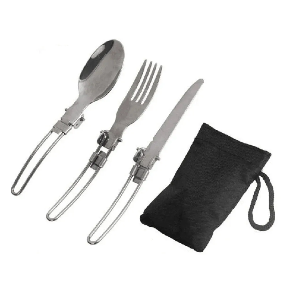 3 pcs 1 set Portable Outdoor Camping Travel Picnic Foldable Stainless Steel Cutlery Set Spoon Fork Knife tableware Free Shipping