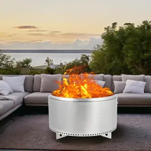 32 Inch Smokeless Fire Pit with Air Switch, Portable Outdoor Stainless Steel Firepit with Removable Ash Pan, Wood Burning Stove for Outside Camping Backyard Patio Bonfire, 360° Wide Warm