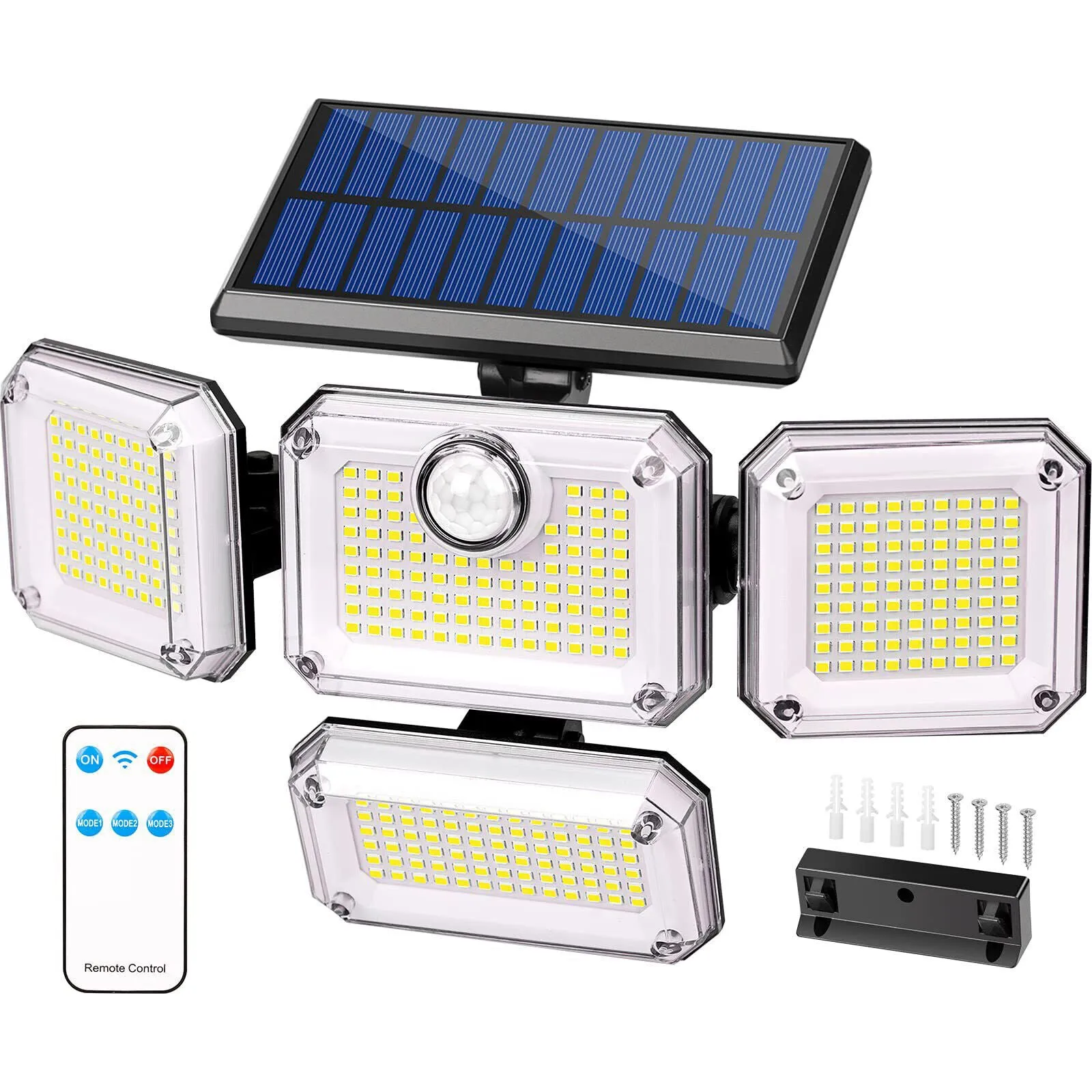4 Head 333 LED Solar Lights Street Motion Sensor Light Garden Wall Security Lamp
