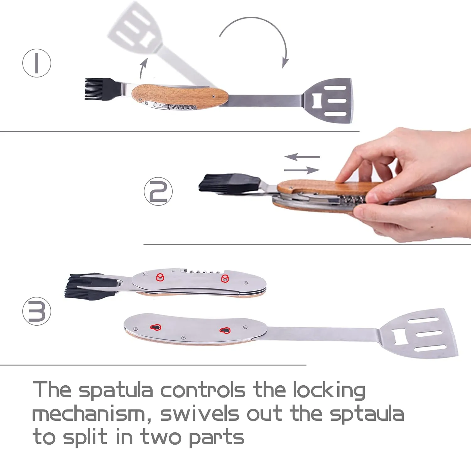 5 in 1 BBQ Multi Tool, Foldable & Portable Grill Tools Set for BBQ Grilling and Camping, Swiss Army Grill Utensil Set Stainless Steel Barbecue Accessories Gift for Men Father (with Bag)