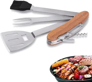 5 in 1 BBQ Multi Tool, Foldable & Portable Grill Tools Set for BBQ Grilling and Camping, Swiss Army Grill Utensil Set Stainless Steel Barbecue Accessories Gift for Men Father (with Bag)