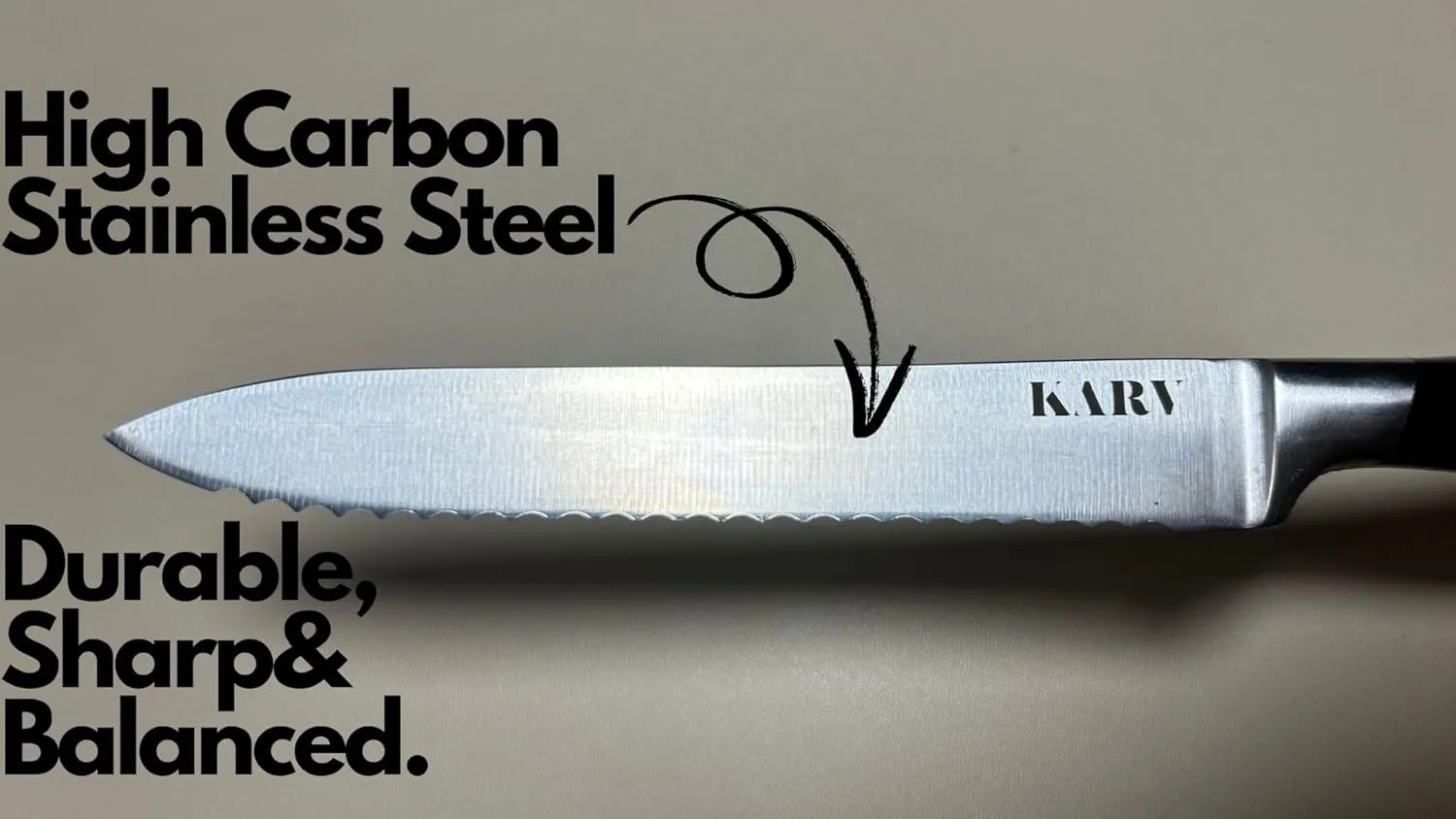 5 Inch Serrated Kitchen Knife - High Carbon Stainless Steel - Full Tang for Maximum Stability - Fruits, Vegetables, Tomato and Steak Knife