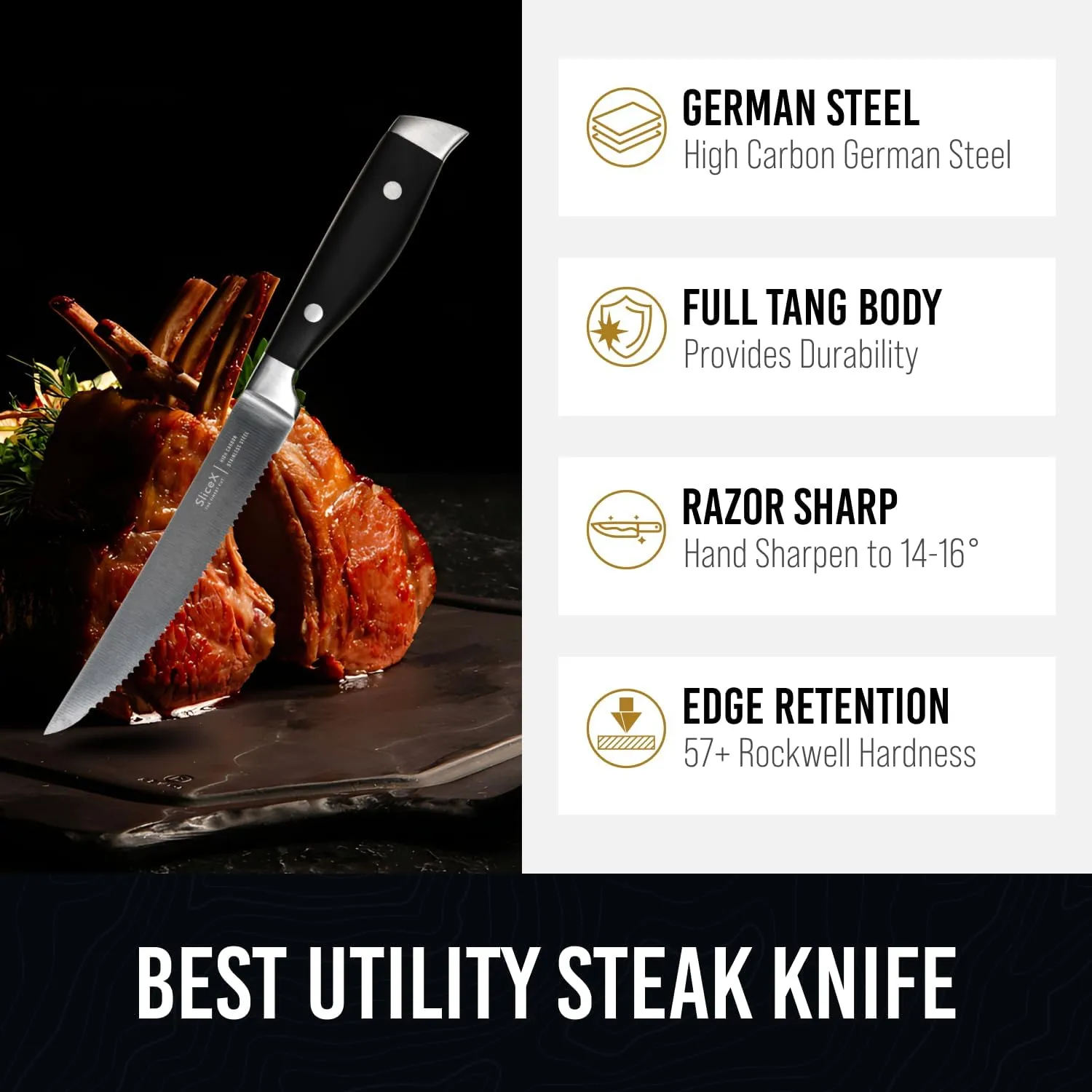 5 Inches Steak Knives Set of 6 | Razor Sharp High Carbon German Steel Steak Knife Set for Steak | Serrated Steak Knives for Kitchen | Quality Steak Knifes