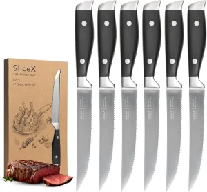 5 Inches Steak Knives Set of 6 | Razor Sharp High Carbon German Steel Steak Knife Set for Steak | Serrated Steak Knives for Kitchen | Quality Steak Knifes