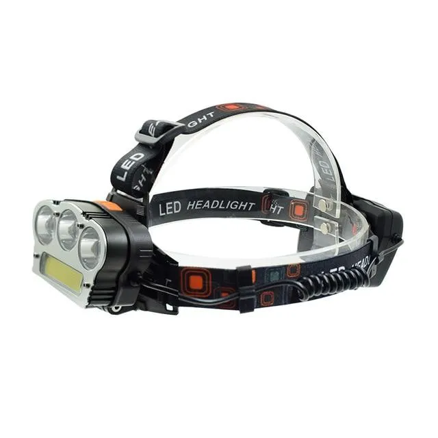 7 Modes Flexible Headlamp With Warning Light T6 Led COB Headlight White Red Light Led Head Lamp With 18650 Battery   Charger
