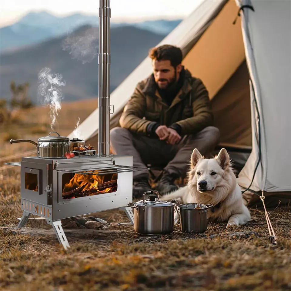 7-Pipe Portable Wood Stove – Perfect for Camping & Backyard