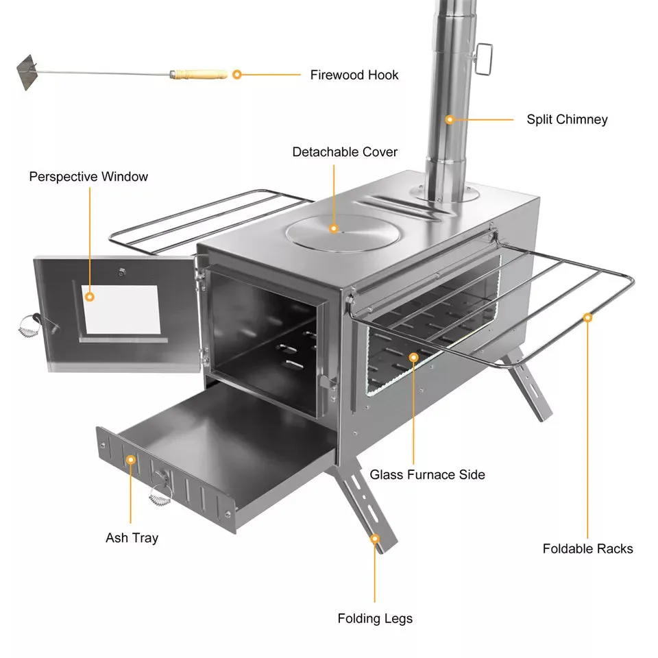 7-Pipe Portable Wood Stove – Perfect for Camping & Backyard