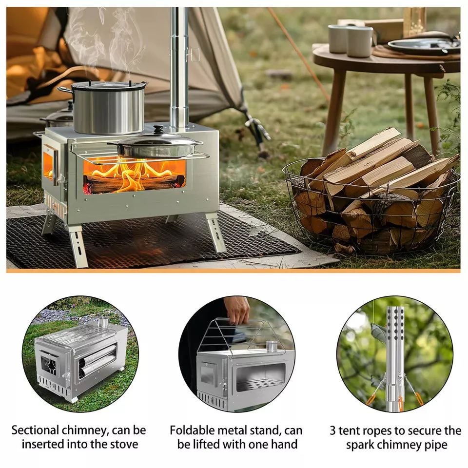 7-Pipe Portable Wood Stove – Perfect for Camping & Backyard