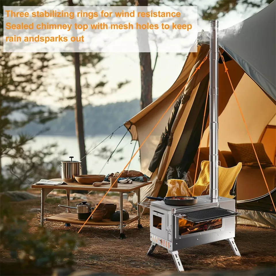 7-Pipe Portable Wood Stove – Perfect for Camping & Backyard