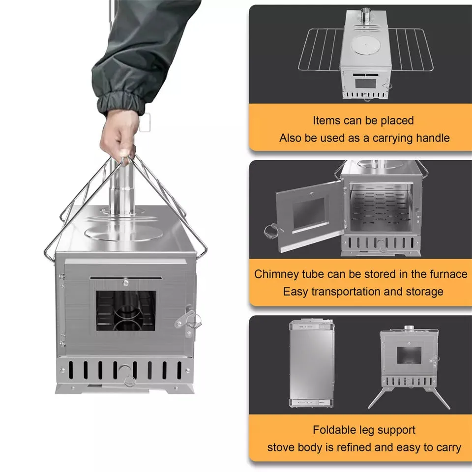 7-Pipe Portable Wood Stove – Perfect for Camping & Backyard