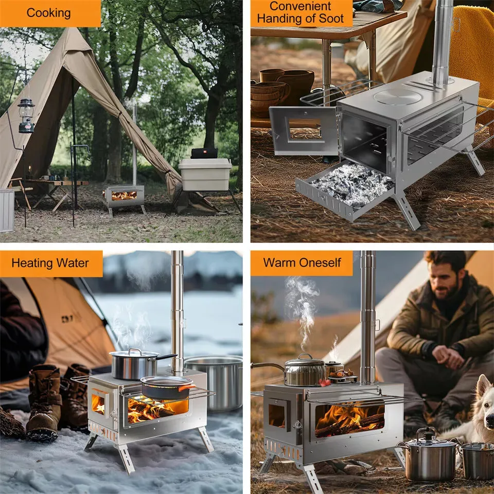 7-Pipe Portable Wood Stove – Perfect for Camping & Backyard