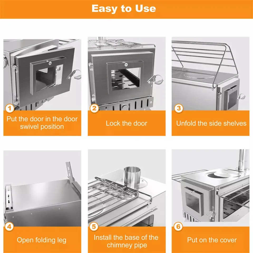 7-Pipe Portable Wood Stove – Perfect for Camping & Backyard