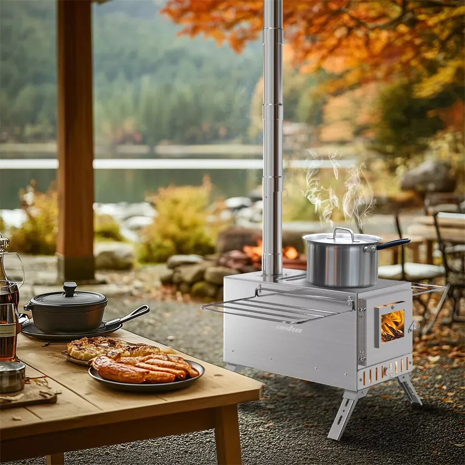7-Pipe Portable Wood Stove – Perfect for Camping & Backyard