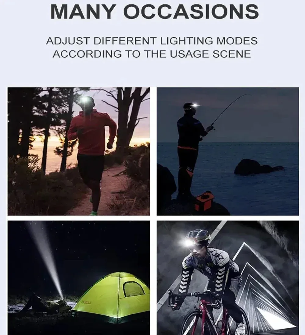 9 LED Headlamp Rechargeable, Motion Sensor, 1200mAh, USB, for Fishing, Camping, Outdoor