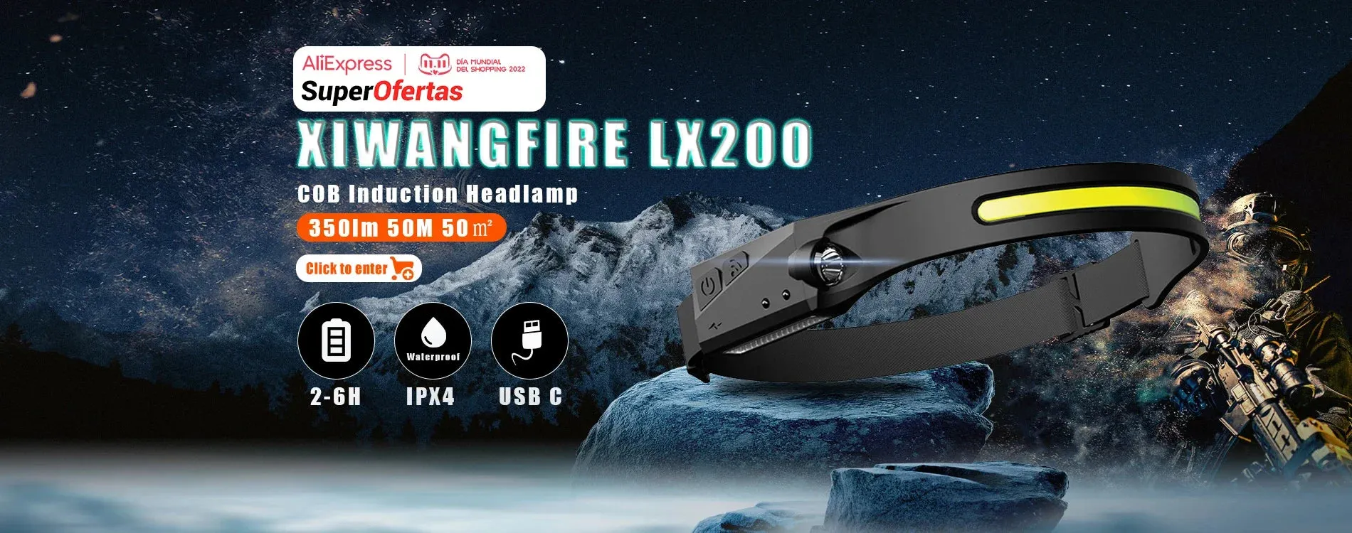 9 LED Headlamp Rechargeable, Motion Sensor, 1200mAh, USB, for Fishing, Camping, Outdoor