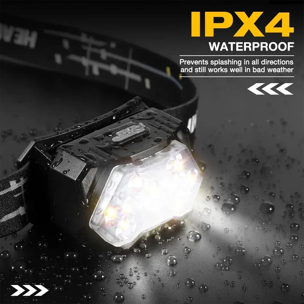 9 LED Headlamp Rechargeable, Motion Sensor, 1200mAh, USB, for Fishing, Camping, Outdoor