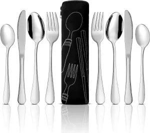9 Pieces Eating Portion Control Flatware Utensils Bariatric Silverware Weight Loss Portion Management Control Serving Spoons Forks Knives Stainless Steel Utensils with Storage Bag