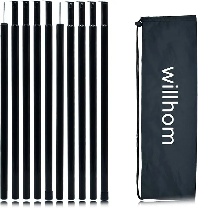 Adjustable Tent Poles - Portable Steel Rods for Camping Tarps and Canopies, 2 Sets of Black Lightweight Poles for Shelter and Shade. Ideal for Backpacking, Hiking, Outdoor Adventures.