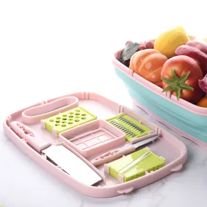 Anti-Overflow Groove Kitchen Chopping Board 9 In 1 Foldable Drainage Basket