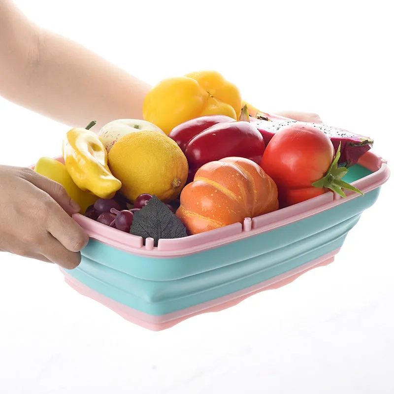 Anti-Overflow Groove Kitchen Chopping Board 9 In 1 Foldable Drainage Basket