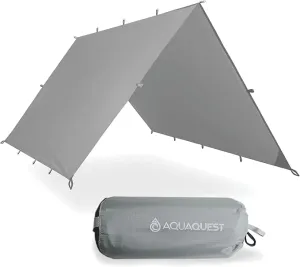 AquaQuest Defender Camping Tarp - Heavy Duty Tent Shelter or Rain Fly - Waterproof Camping Essentials for Hiking, Bushcraft & Hammock, 10 x 10 ft, Stealth Gray