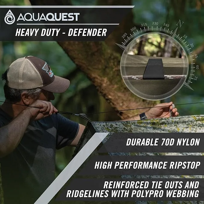 AquaQuest Defender Camping Tarp - Heavy Duty Tent Shelter or Rain Fly - Waterproof Camping Essentials for Hiking, Bushcraft & Hammock, 10 x 10 ft, Stealth Gray